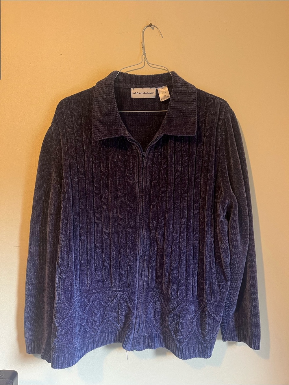 Alfred Dunner Navy Cable Zip-Up Sweater